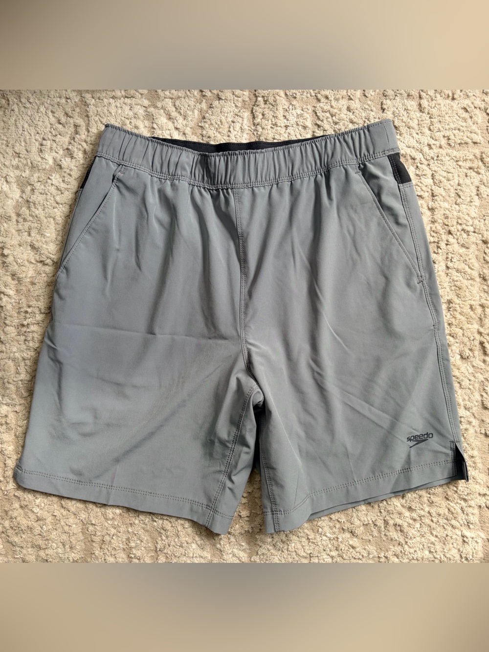 Speedo Gray Athletic Hybrid Swim Shorts with Drawstring S NWOT